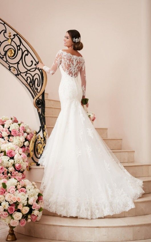long-sleeved illusion back wedding dress with buttons on the back