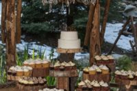 20 dessert table with wood slices as stands
