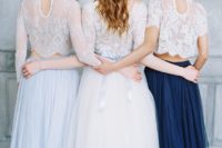 20 white lace crop tops and a light blue and navy maxis for bridesmaids
