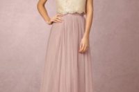 22 rose quartz maxi tulle skirt and an ivory lace top
