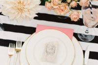 25 black and white table setting with pink and blush touches