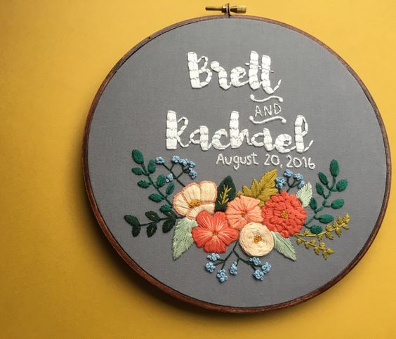 colorful hoop with floral embroidery as a wedding gift