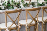 25 dove grey tablecloth and lots of greenery for wedding table decor