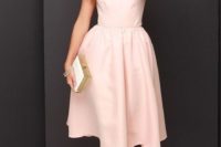 25 perfect plain blush midi dress, white heels and a clutch for an elegant and girlish look