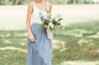 25 silver grey tulle maxi skirt and a white strap top