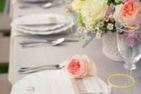 27 dove grey tablcloth is a neutral backdrop for anything like these bold florals