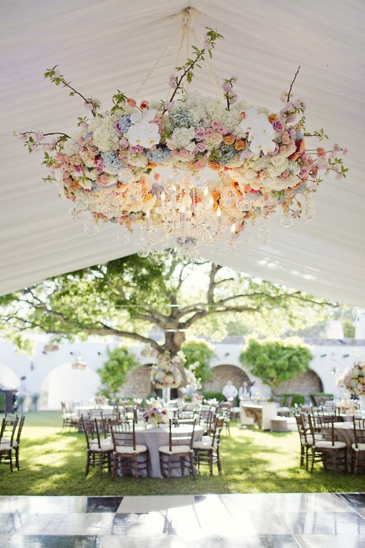 lush floral chandelier of soft pastel shades and some crystals for accents