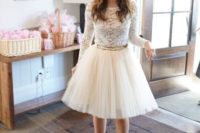 29 a tulle skirt, a lace top and Valentino heels