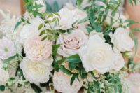 29 blush and cream wedidng bouquet with textural greenery