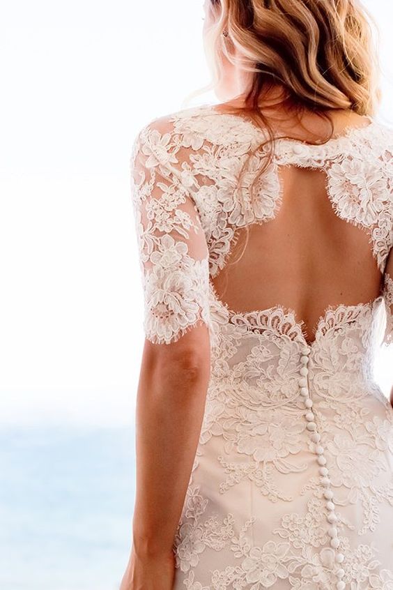 lace keyhole back wedding dress and buttons