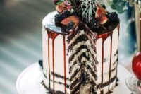 34 chocolate semi naked cake with chococlate drip, figs and blackberries