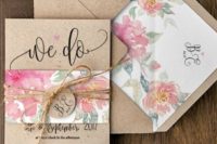 34 rustic kraft paper envelopes and colorful flowers inside, twine