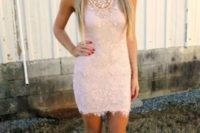 34 sleeveless blush lace mini dress