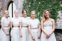 34 white lace bridesmaids’ separates with crop tops