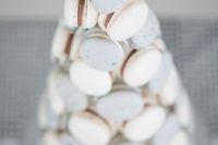 36 ivory and dove grey macaron tower instead of a traditional wedding cake
