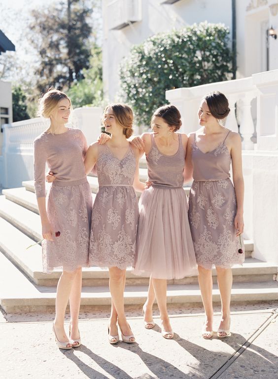 mix and match bridesmaids' separates in a soft blushy shade