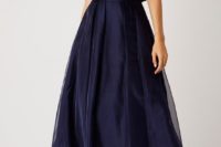 38 navy high low midi skirt and a sparkling navy crop top