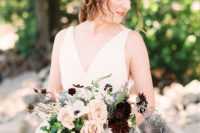 03 Even the bridal bouquet was a blush, burgundy and greenery one, no blues or white as usually for beachside weddings