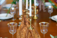 05 Gold tableware, gold rim glasses and some eucalyptus made the table setting more exquisite