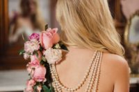 06 adorable fresh roses and pearls back necklace for a refined bride