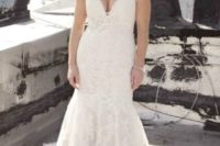 06 fit and flare lace deep V-neckline wedding dress