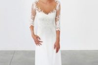 06 illusion lace half-sleeves, a scoop neckline lace sheath wedding dress