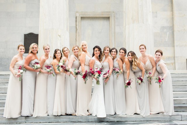 The bridal party rocked neutral mismatching dresses, it's a huge trend in the wedding world now