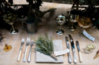 09 Vintage silverware and herbs with a place card for a place setting