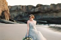 09 strapless light grey wedding dress for an ocean bride