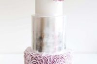 10 glam white, silver and purple rose cake