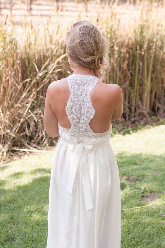 relaxed wedding gown with a lace racerback
