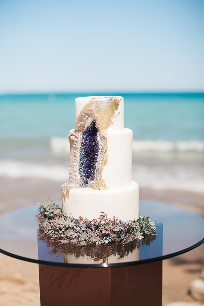 The geode-inspired cake kept up the formal feel of the shoot