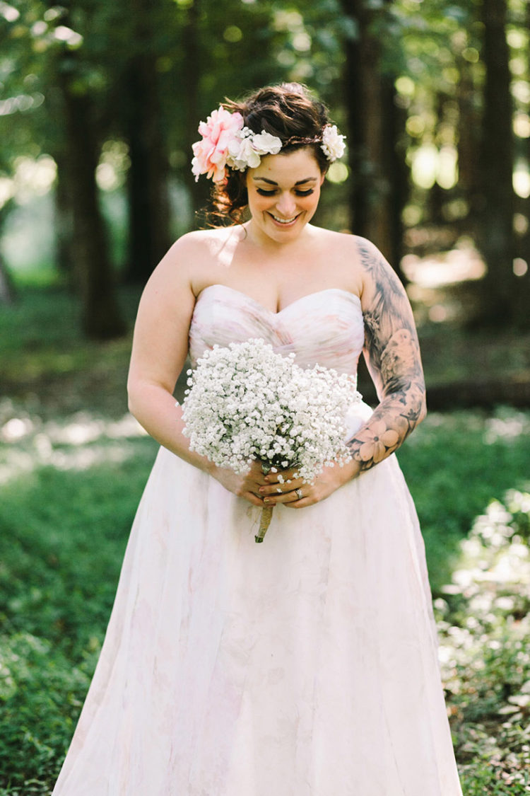 strapless floral wedding dress for a spring or summer wedding