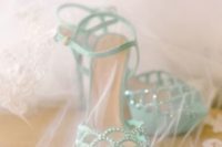 12 aqua-colored wedding shoes with a sparkle