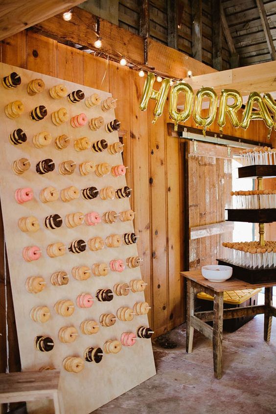 hanging donut bar is a super trendy idea to rock