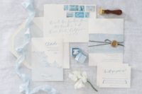 15 light shades of blue and cute stamps for a beachside wedding