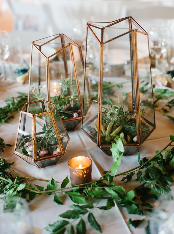 geo succulent and cacti filled terrariums for a desert wedding