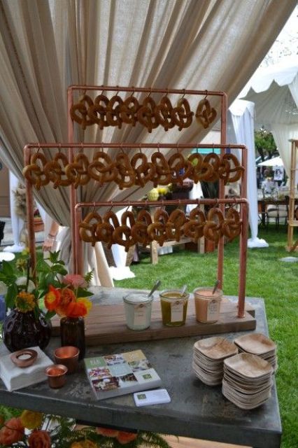 a pretzel bar is a unique and cool idea to try, many guests will love it
