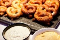 19 simple pretzel bar with various dips to try