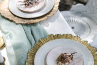 21 gold platters and shells for each place setting