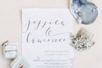 22 neutral coastal invitations with blue calligraphy
