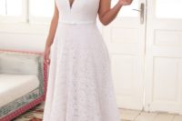 22 white wise strap plunging neckline wedding dress of lace