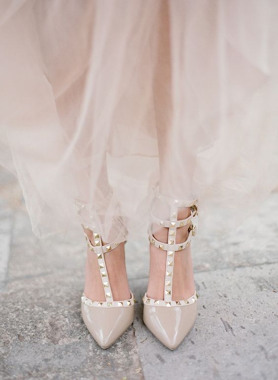 nude and cream Valentino studded shoes are a trendy choice