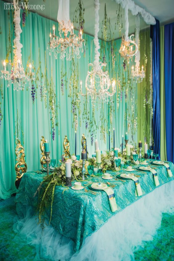 under the sea wedding reception in aqua and green shades
