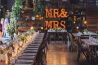 28 industrial venue with Mr&Mrs marquee letters