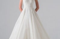 28 strap scoop neck wedding dress, silk organza over chantilly lace