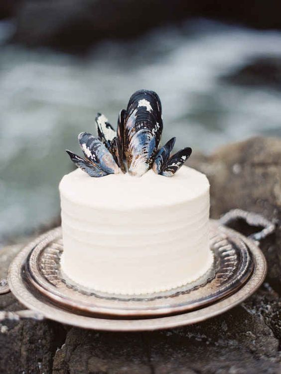 decorate your cake with oyster shells to immeditely give it a seaside look