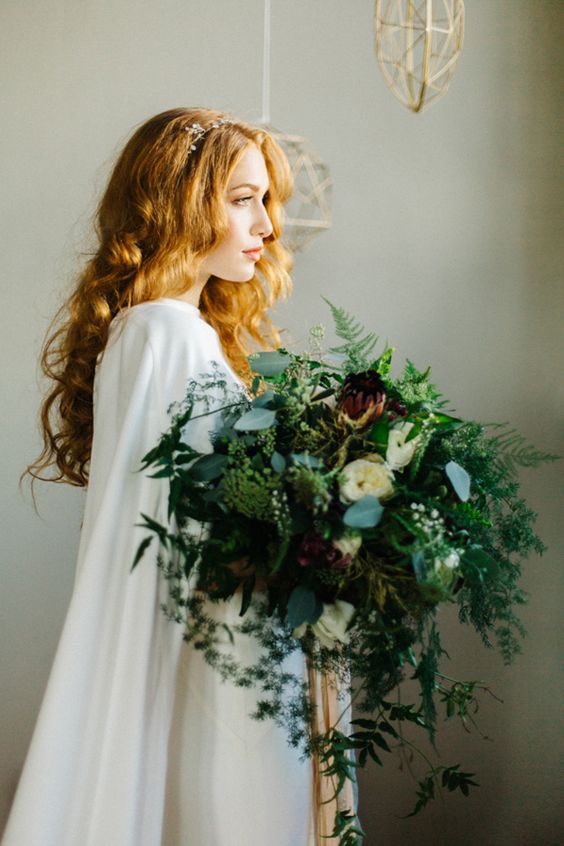 oversized textural bridal bouquet with just some flowers