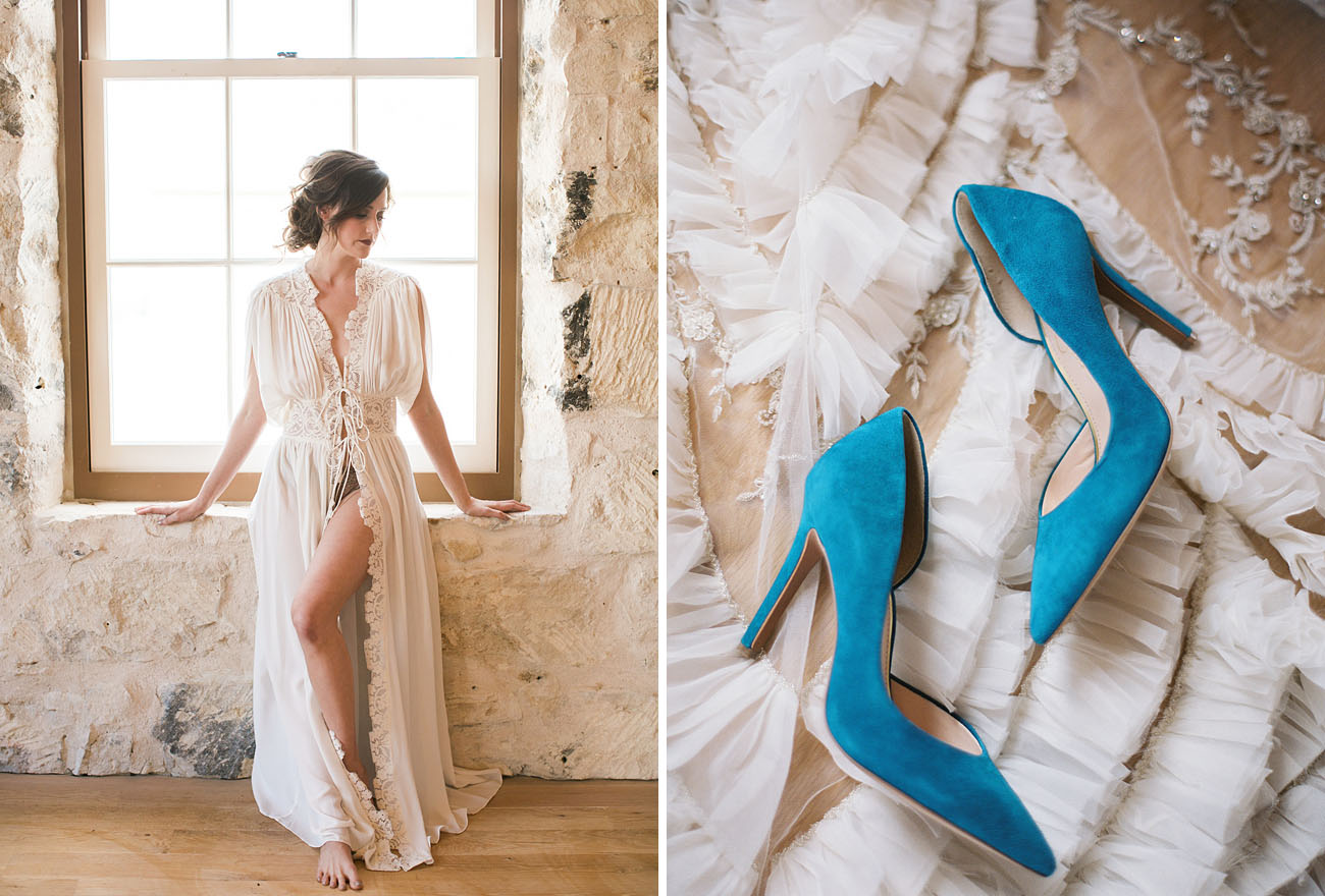 Blue suede heels became a perfect something blue detail for the bride