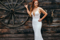 03 The bride chose a dress by Berta Bridals with spaghetti straps and a plunging neckline